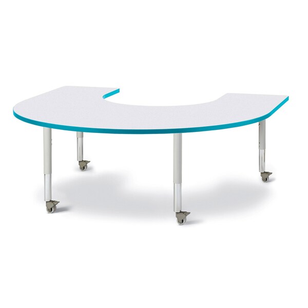 Berries Horseshoe Activity Table, 66 in. x 60 in., Mobile, Freckled Gray/Teal/Gray